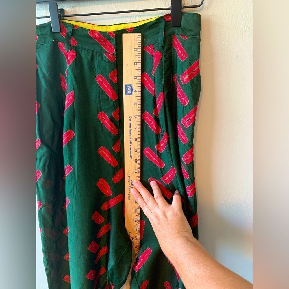NORBLACK NORWHITE Green & Red Graphic Print Silk Tapered Pants Size S - Picture 4 of 8